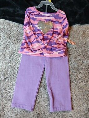 Kidgets Girls NWT Purple Pink Camo Heart Long Sleeve & Leggings Set - Size 24M